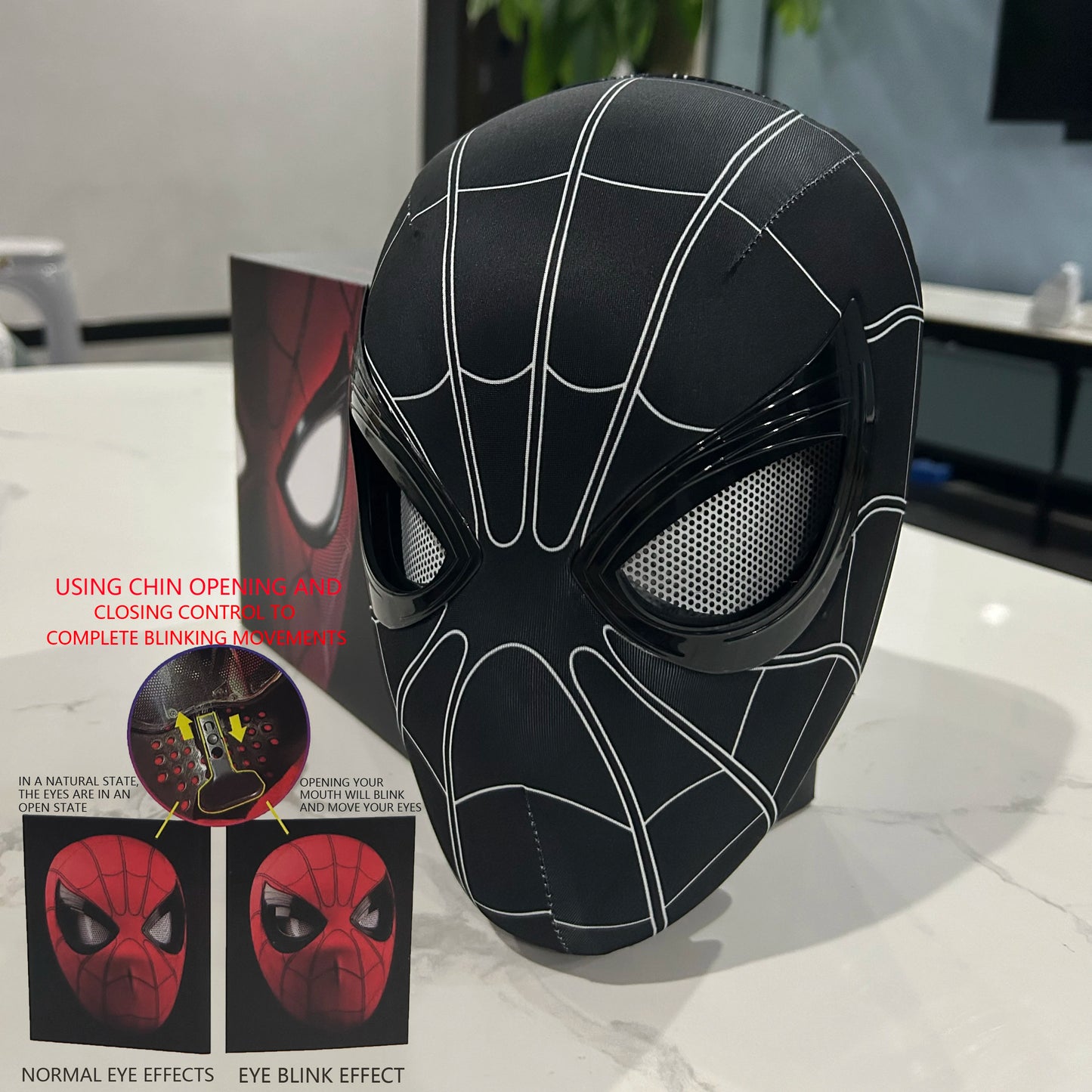 Mascara Spiderman Headgear Mask Cosplay Moving Eyes Mask Spider Man 1:1 Elastic Toys Adults Kids Gift 