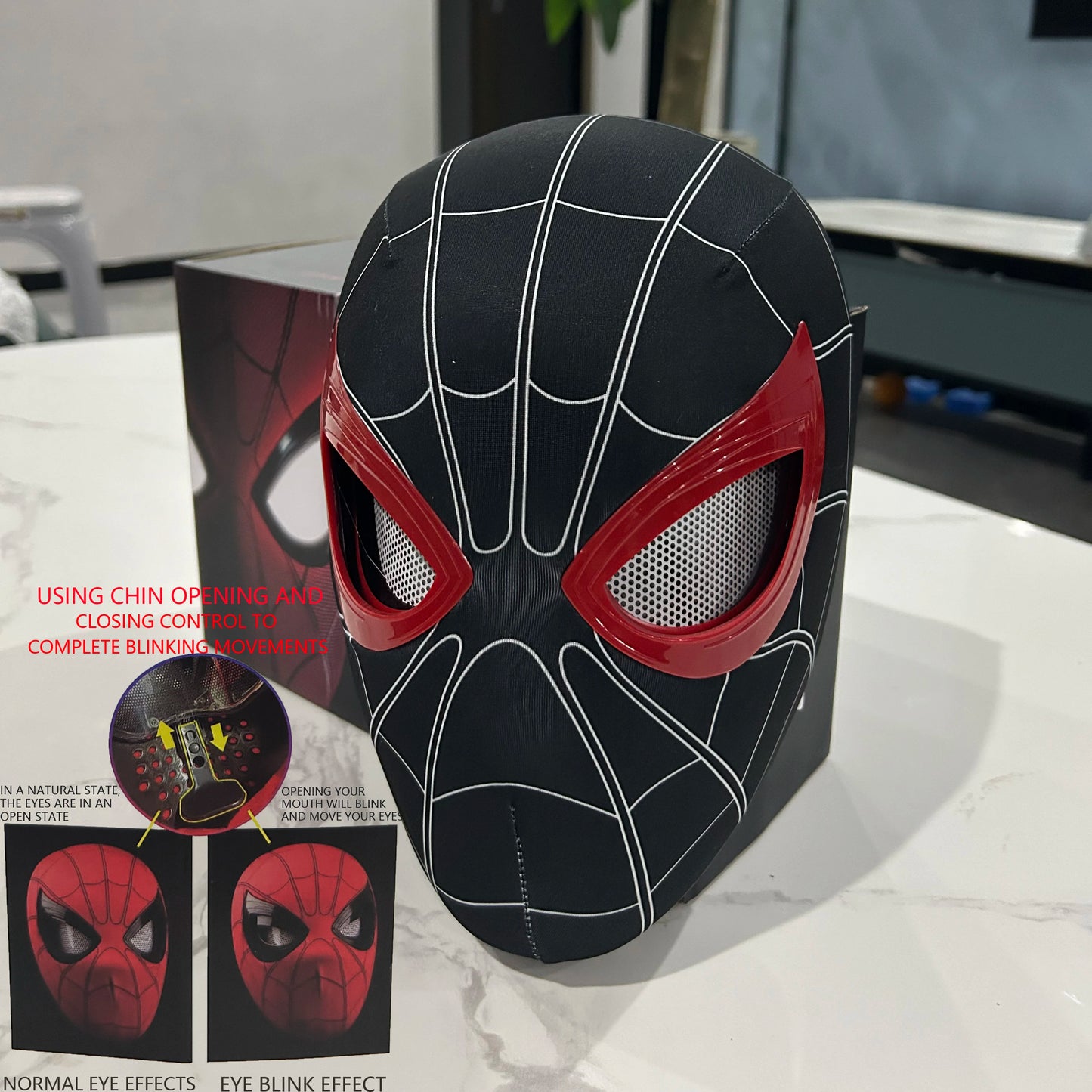 Mascara Spiderman Headgear Mask Cosplay Moving Eyes Mask Spider Man 1:1 Elastic Toys Adults Kids Gift 