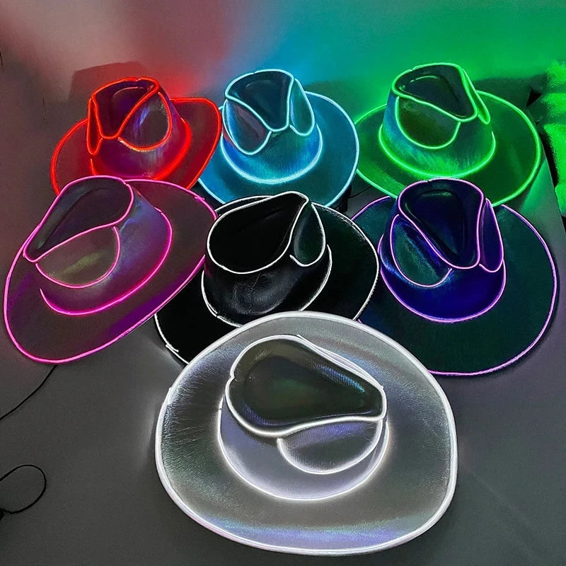 New Arrival Pearlescent Cowboy Hat Dance Costume Decorate Glowing Cowgirl Cap Glowing for Neon Nightclub