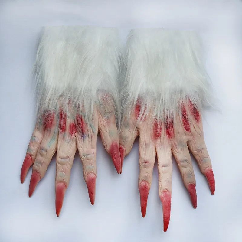 Halloween Wolf Gloves Werewolf Costume Halloween Fingernails Adult Monster Hands Paws Claw for Props Cosplay Party Easter