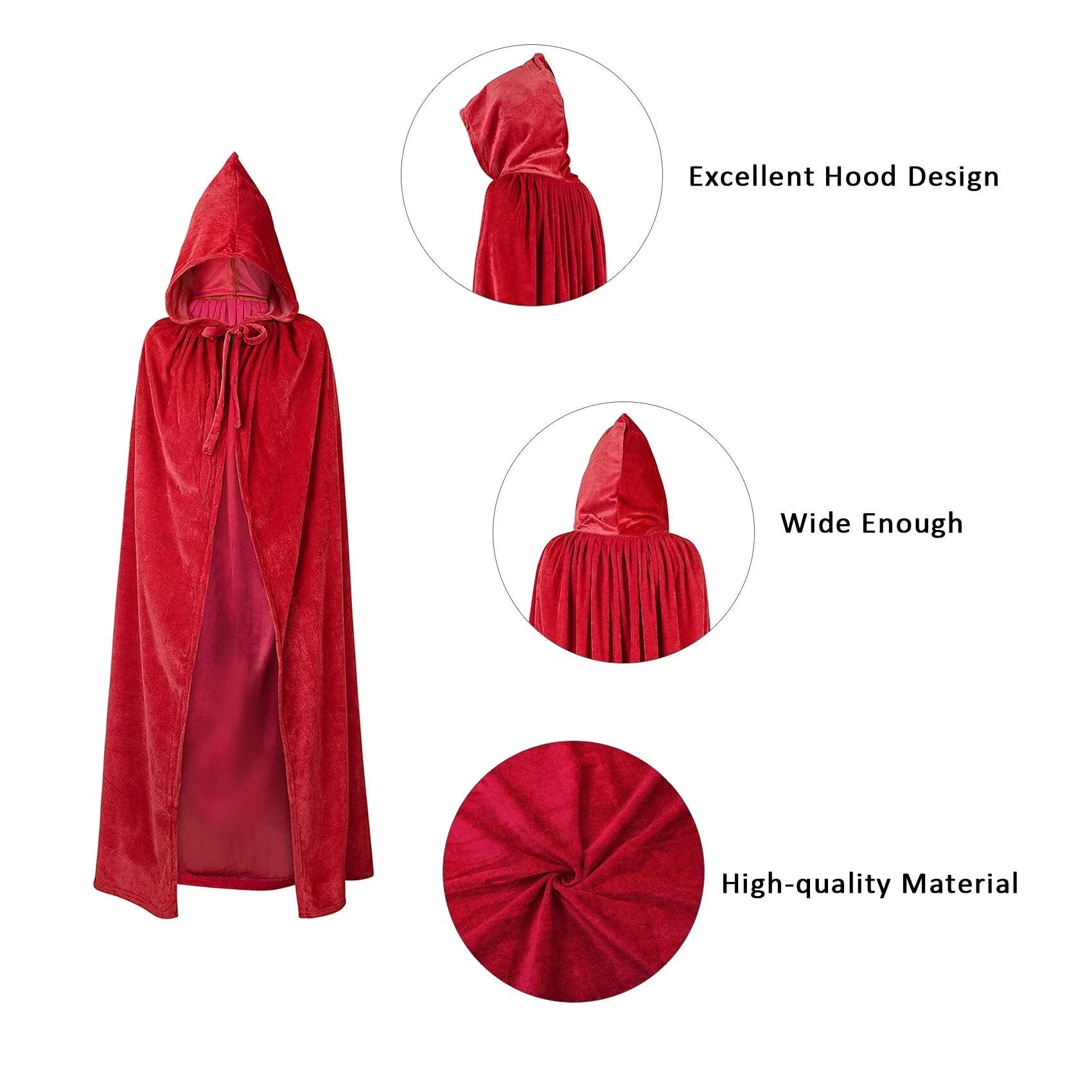 Kids Adult Halloween Hooded Cloak Black Cape with Hood Unisex Vampire Cape Costume XL