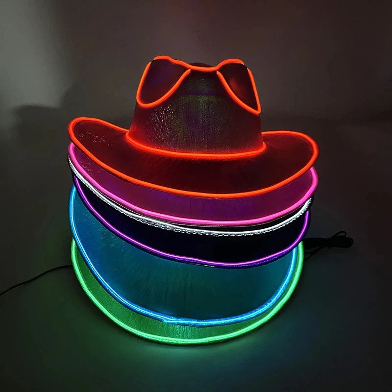 New Arrival Pearlescent Cowboy Hat Dance Costume Decorate Glowing Cowgirl Cap Glowing for Neon Nightclub