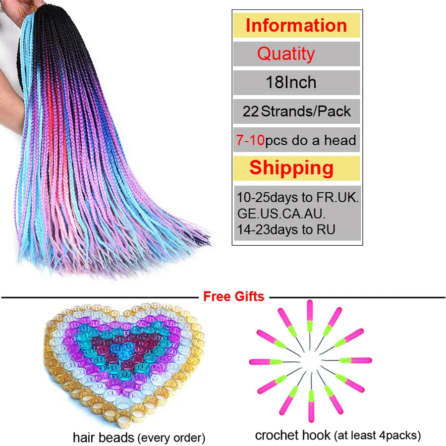 Synthetic Box Braids Crochet Braids Hair Medium 3X Twist 24Inches Pre-Looped Ombre Color Braiding Hair Extensions for Women