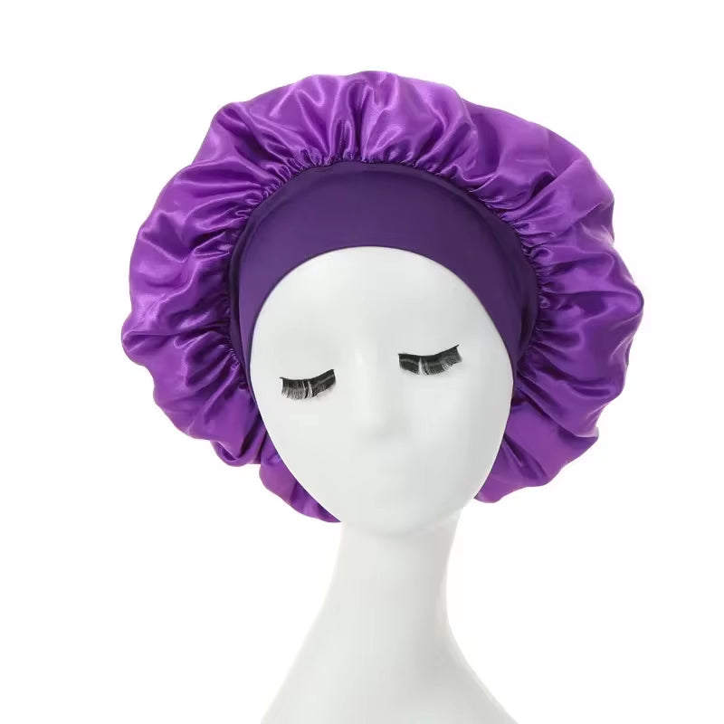 New Unisex Head Wrap Elastic Band Bonnet Sleep Cap with Premium Soft Band Large Satin Silky Bonnets for Women Hair Care