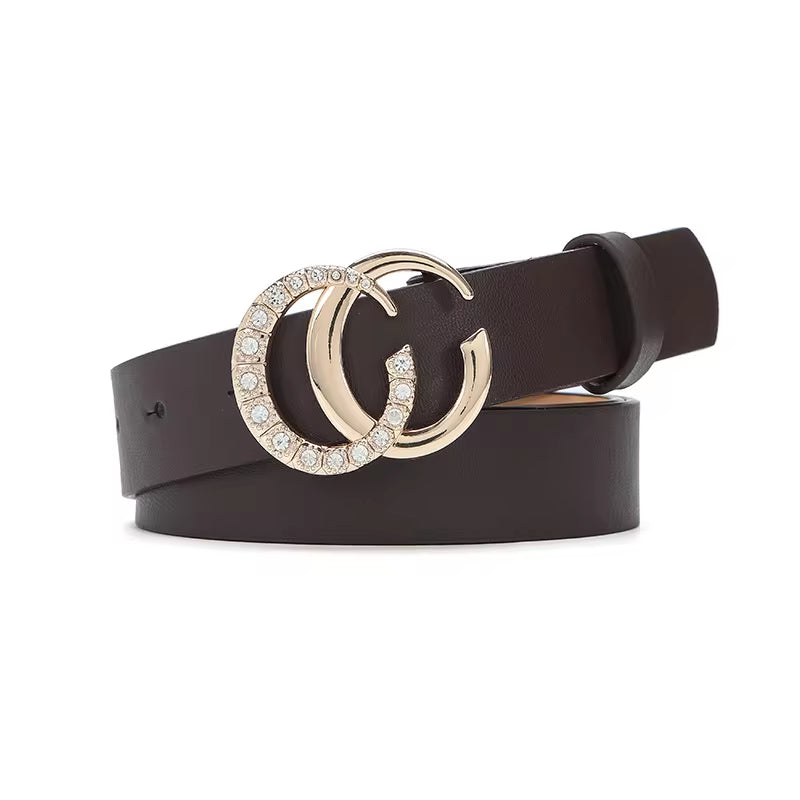 Women'S Leather Belt Accessory: Antique Silver Double C-Ring Buckle