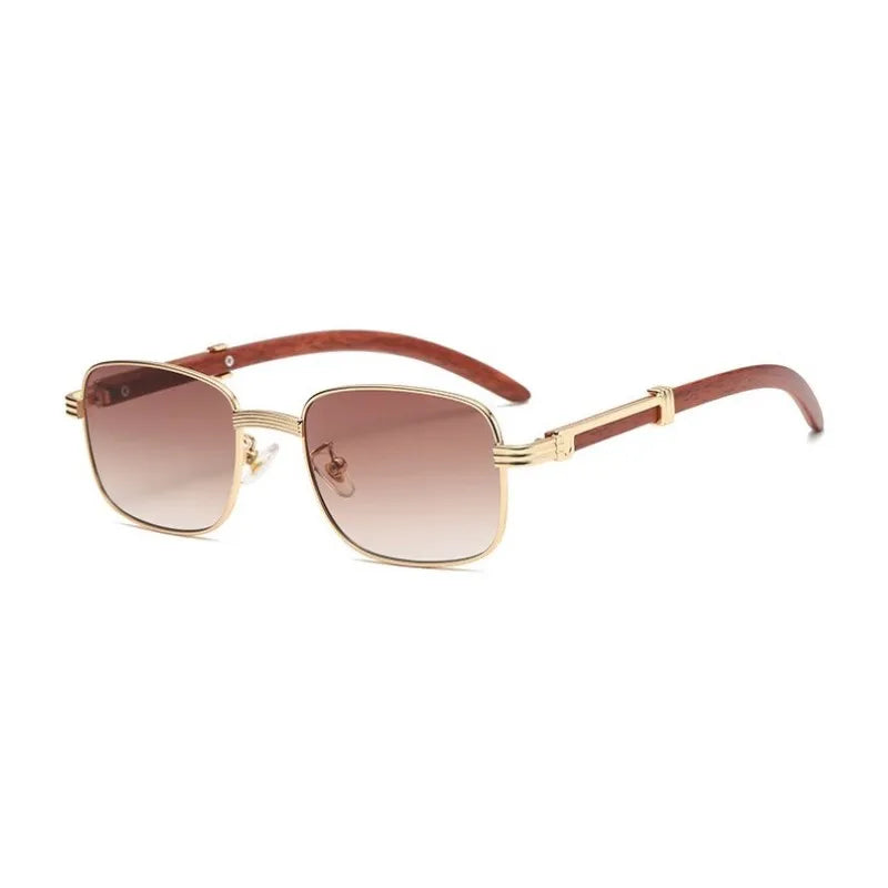 Square Steampink Fashion Sunglasses for Men and Women Vintage Designer Punk Wood Pattern Glasses