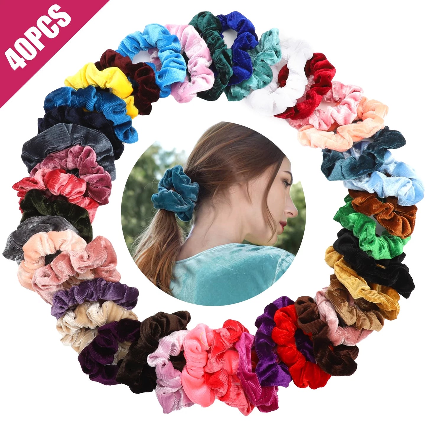 40/20Pcs Hair Scrunchies,  Elastic Velvet Hair Ropes, Multicolor Hair Ties, Ponytail Holder