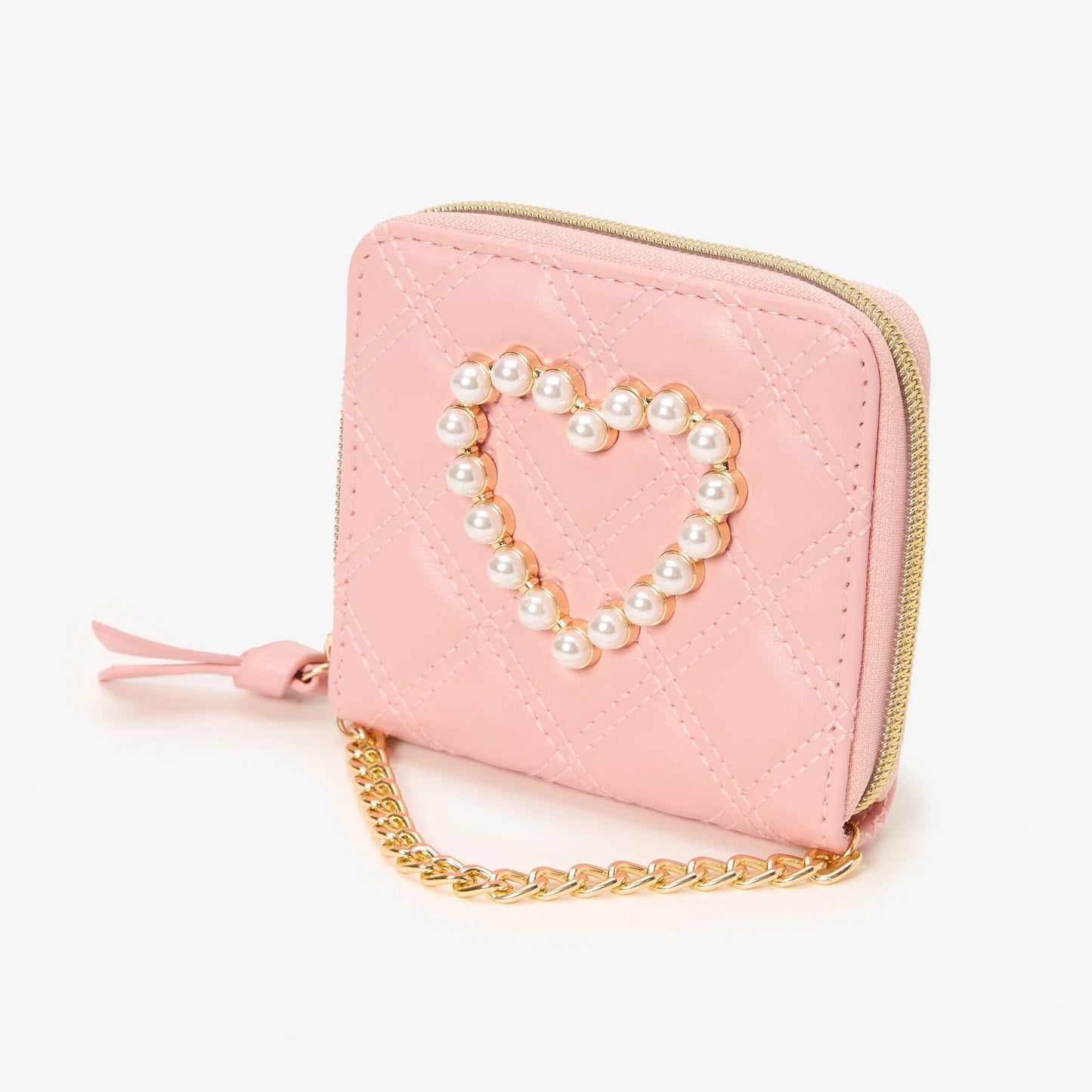 Tween Girls' Pearl Heart Quilted Mini Zip Wallet, Pink, 58100