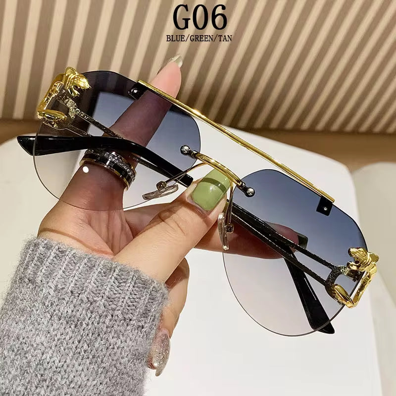 Rimless Designer Sunglasses Women Trendy Luxe Fashion Sunglasses Men Vintage Glasses Lentes De Sol Mujer Lunette Soleil Femme