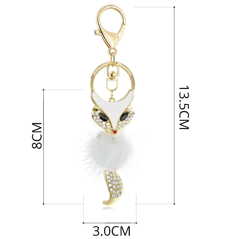 Cute Fox Fur Key Chains Rings Crystal Hot Sale Bag Pendant Anime Keyrings Keychains for Women Keyholder for Car K384