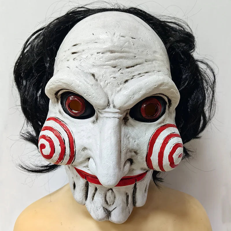 Halloween Mask Scary Chainsaw Massacre Jigsaw Saw Mask Halloween Costume Party Props and Decorations, Cosplay Mask with Wig Hair