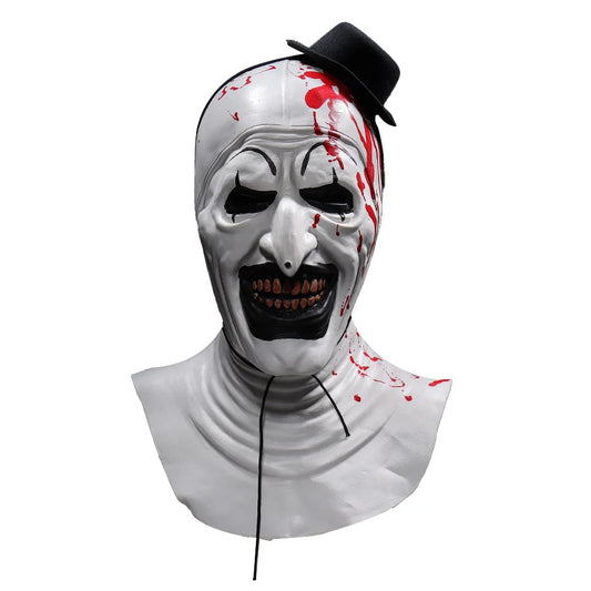 Horror Terrifier Art the Clown Mask Cosplay Creepy Bloody Demon Evil Joker Hat Latex Helmet Halloween Party Costume Props