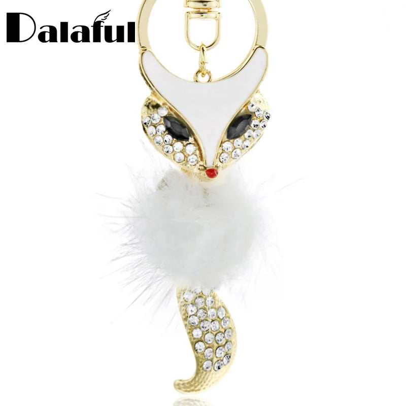 Cute Fox Fur Key Chains Rings Crystal Hot Sale Bag Pendant Anime Keyrings Keychains for Women Keyholder for Car K384