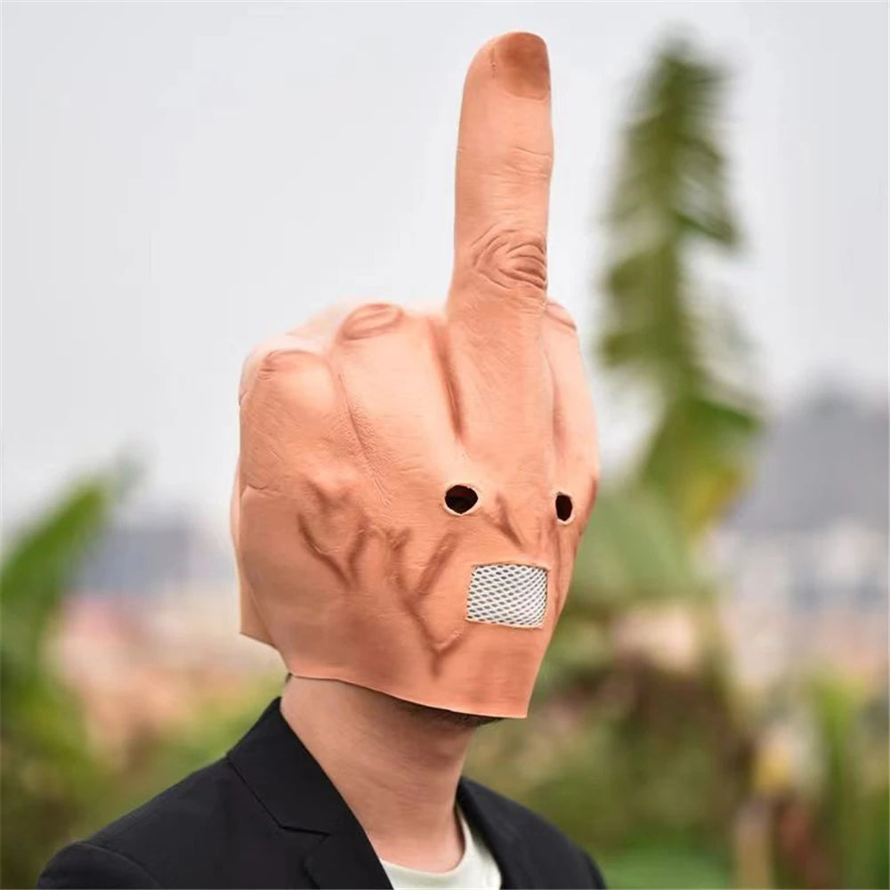 Mask Head Middle Finger Halloween Full Head Mask Latex Scary Costume Carnival Party Cosplay Horror Funny Props Accessories