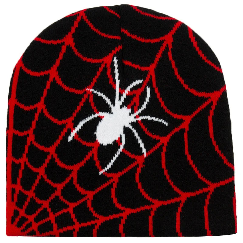 Gothic Spider Pattern Wool Knitted Hat Y2K Women Men Beanie Winter Warm Beanies Men Grunge Hip Hop Casual Skullies Outdoor