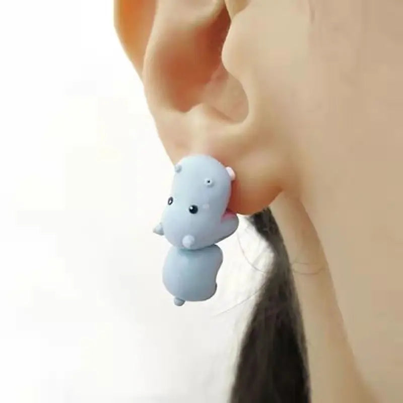 2Pcs/1Pair Animal Cartoon Stud Earring for Women Cute Dinosaur Little Dog Whale Clay Bite Ear Jewelry Funny Gifts Fashion