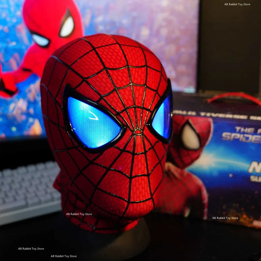 Spiderman Headgear Mask Spider Man Cosplay Ring Chin Version Moving Eyes Electronic Remote Control Mask Toys Boys Birthday Gifts