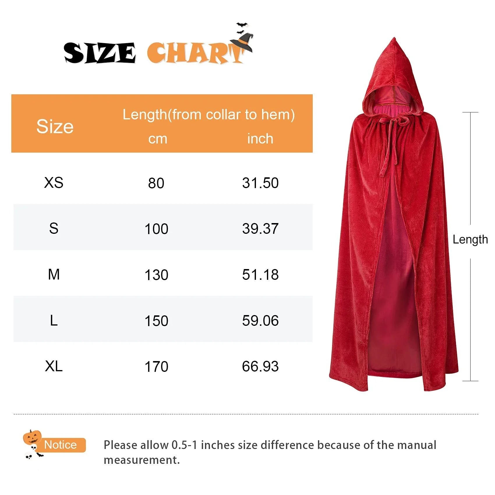 Kids Adult Halloween Hooded Cloak Black Cape with Hood Unisex Vampire Cape Costume XL