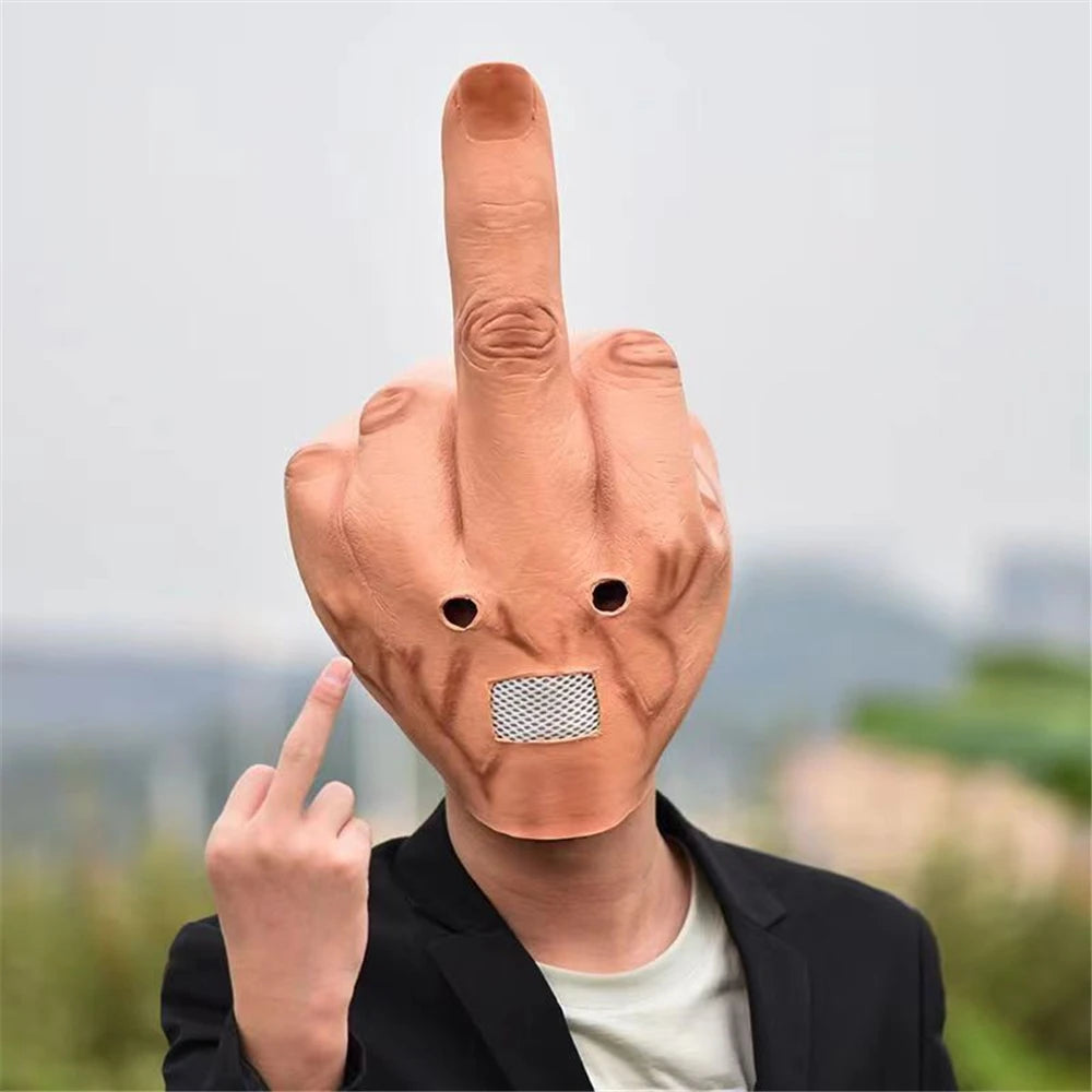 Mask Head Middle Finger Halloween Full Head Mask Latex Scary Costume Carnival Party Cosplay Horror Funny Props Accessories