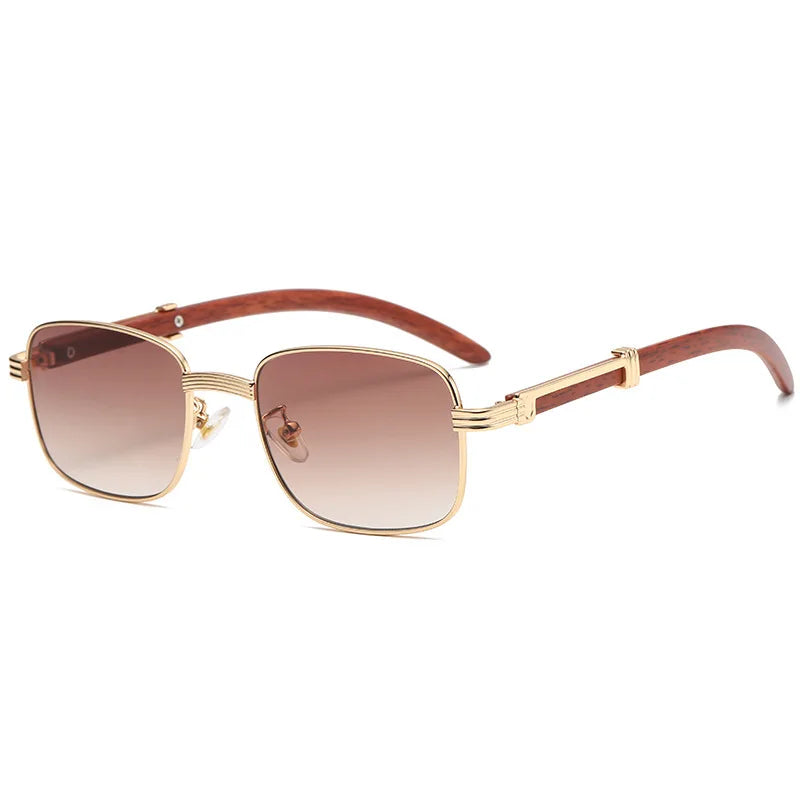 Square Steampink Fashion Sunglasses for Men and Women Vintage Designer Punk Wood Pattern Glasses