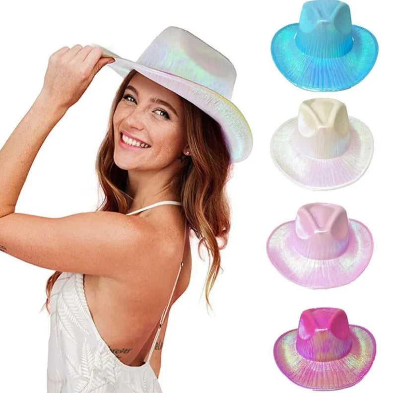 New Arrival Pearlescent Cowboy Hat Dance Costume Decorate Glowing Cowgirl Cap Glowing for Neon Nightclub