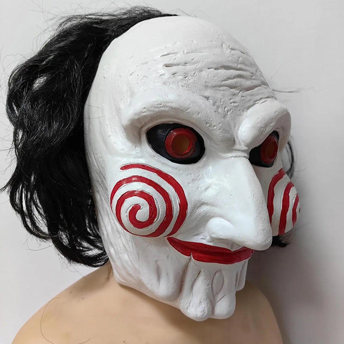 Halloween Mask Scary Chainsaw Massacre Jigsaw Saw Mask Halloween Costume Party Props and Decorations, Cosplay Mask with Wig Hair