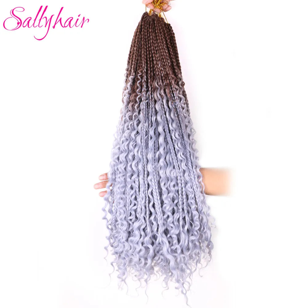 Goddess Box Braids Colorful Crochet Hair Synthetic Curly End Bohemian Box Braiding Hair Extensions Ombre Braiding Hair